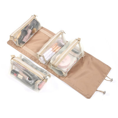 Le 4PCS le meilleur marché dans 1 sac cosmétique pour le sac en nylon pliable de maquillage de corde de sac de Mesh Separable Cosmetics Pouch Ladies de tirette de femmes