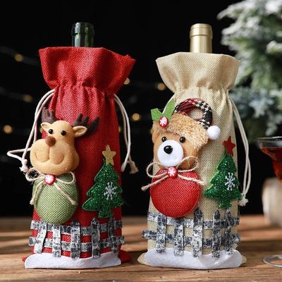 La bouteille de vin de Noël d'OEM d'usine couvre le sac pour les supports à la maison de cadeau de bas de Santa Claus Wine Bottle Cover Snowman