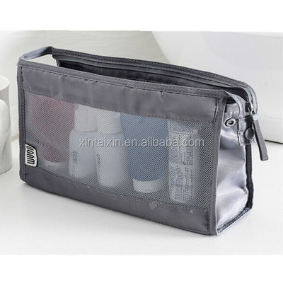 Polyester clair de sac d'article de toilette de vente chaude directe d'usine et sac cosmétique de beauté d'eco de sac de maquillage de maille