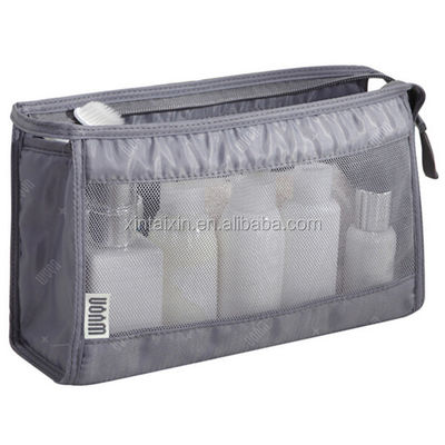 Polyester clair de sac d'article de toilette de vente chaude directe d'usine et sac cosmétique de beauté d'eco de sac de maquillage de maille