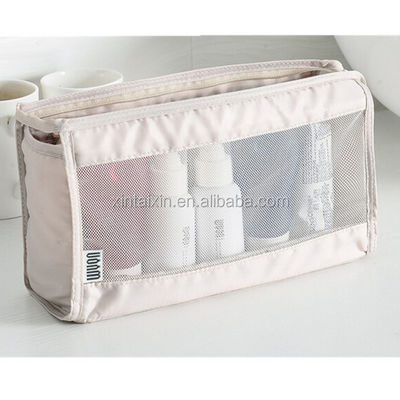 Polyester clair de sac d'article de toilette de vente chaude directe d'usine et sac cosmétique de beauté d'eco de sac de maquillage de maille