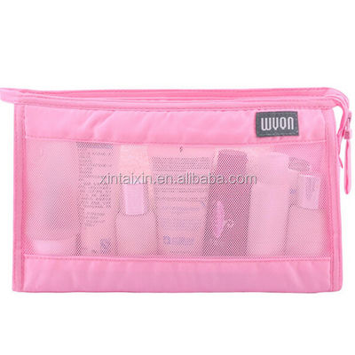 Polyester clair de sac d'article de toilette de vente chaude directe d'usine et sac cosmétique de beauté d'eco de sac de maquillage de maille
