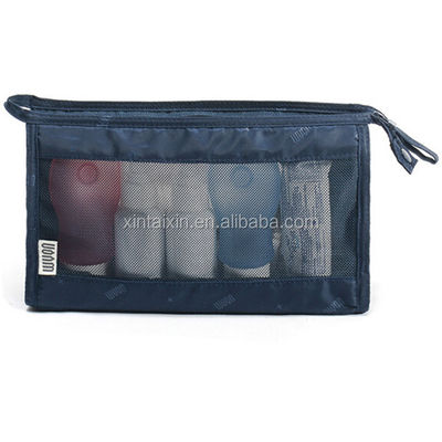 Polyester clair de sac d'article de toilette de vente chaude directe d'usine et sac cosmétique de beauté d'eco de sac de maquillage de maille