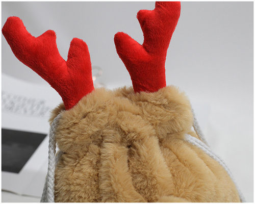 Sac à main pelucheux d'Antler de renne de Noël de cordon d'hiver de luxe de sac