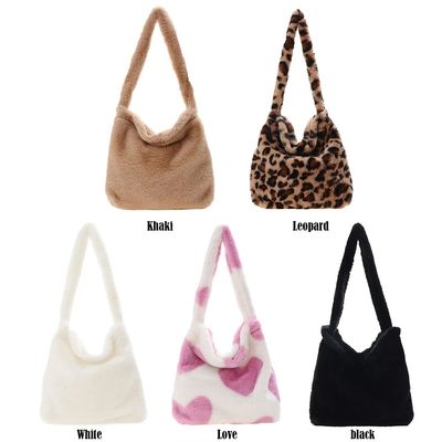 2022 Wholesale Leopard Print Bags For Women Soft Plush Shoulder Bags Female Large Capacity Travel Bag Winter Warm Fluffy Totes