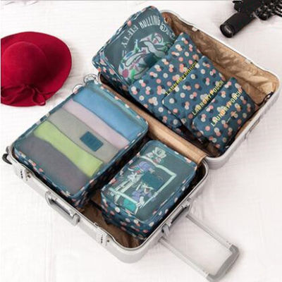 6 Pieces Polyester Travel Bag Set Clothing Shoes Cosmetic Luggage Organizer Set