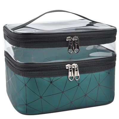 Sac cosmétique de vente chaude avec 2 couches pour de doubles tirettes