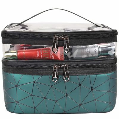 Sac cosmétique de vente chaude avec 2 couches pour de doubles tirettes