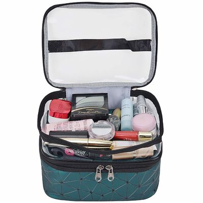 Sac cosmétique de vente chaude avec 2 couches pour de doubles tirettes