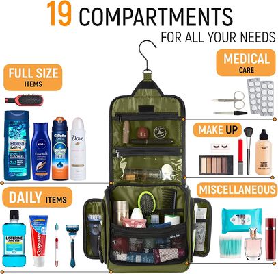 Le grand sac accrochant d'article de toilette de voyage pour les hommes et les femmes imperméabilisent le sac avec le crochet pour des cosmétiques de maquillage d'articles de toilette