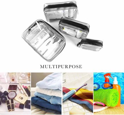 Le PVC imperméable de sac cosmétique clair Zippered l'organisateur Bag Set de Carry Pouch Portable Makeup Bag d'article de toilette pour le voyage