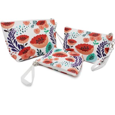 Cuir cosmétique imperméable d'unité centrale de grande capacité de sac de sac cosmétique de 3 PCS, salle de bains, stockage (3 tailles) (fleur orange du soleil)
