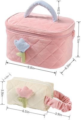 Le sac mou de maquillage de velours côtelé a placé sac mignon antichoc de maquillage de Bag d'organisateur de sac de maquillage le grand approprié à la La