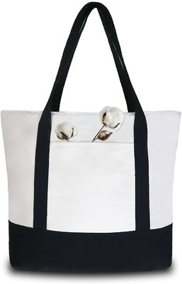 Blanc Tote Bag With Pocket de toile de dames de Tote Shoulder Bags Boat Bag de toile de coton