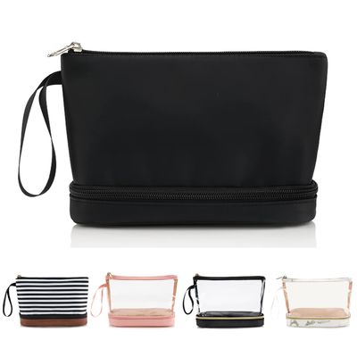 Dames cosmétiques imperméables noires Carry On Clutch Makeup Bag de poche de couche de mode les deux avec la brosse organisent