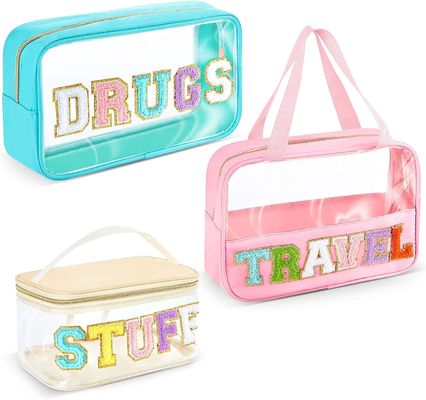 Le maquillage clair met en sac le sac cosmétique d'article de toilette de voyage de sac de correction de sac de maquillage de sac de scintillement portatif imperméable transparent de PVC