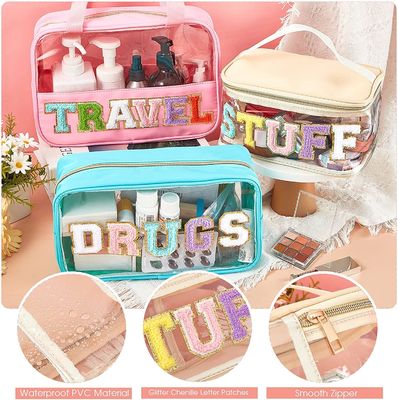 Le maquillage clair met en sac le sac cosmétique d'article de toilette de voyage de sac de correction de sac de maquillage de sac de scintillement portatif imperméable transparent de PVC