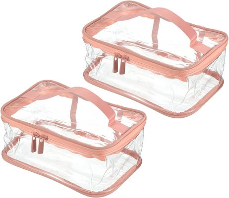 Poche cosmétique d'article de toilette de sac de PVC de sac clair de maquillage avec la courroie de poignée de tirette imperméable pour le voyage