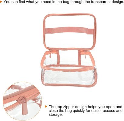Poche cosmétique d'article de toilette de sac de PVC de sac clair de maquillage avec la courroie de poignée de tirette imperméable pour le voyage