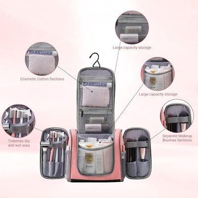Le sac accrochant d'article de toilette pour des femmes, sac rose de salle de bains de voyage de maquillage, les dames moyennes imperméables voyagent sac d'article de toilette