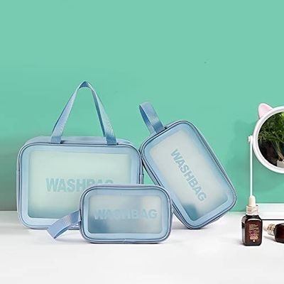 Sac transparent de lavage de voyage d'article de toilette du sac 3 de PCS de cosmétique clair de maquillage pour des femmes