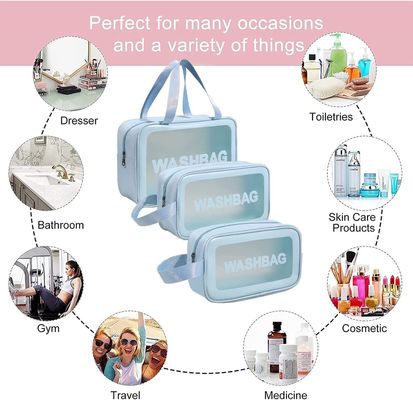 Sac transparent de lavage de voyage d'article de toilette du sac 3 de PCS de cosmétique clair de maquillage pour des femmes