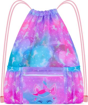Mesh Drawstring Backpack Bag avec le sac de plage de poche de tirette pour le sac de natation de stockage de gymnase de sac à dos de vitesse pour des enfants