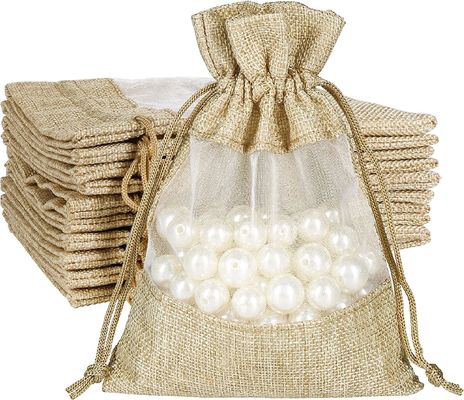 Poches pures de bijoux de sac de cadeau de cordon de sacs de toile de jute durable légère pour la faveur de noce de sucrerie