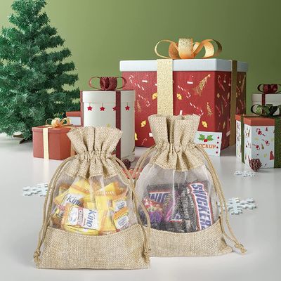 Poches pures de bijoux de sac de cadeau de cordon de sacs de toile de jute durable légère pour la faveur de noce de sucrerie
