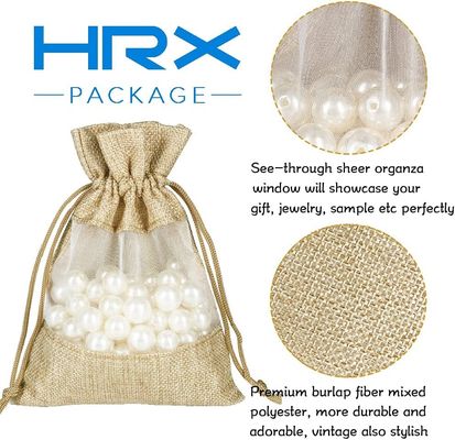 Poches pures de bijoux de sac de cadeau de cordon de sacs de toile de jute durable légère pour la faveur de noce de sucrerie