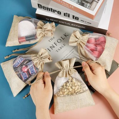 Poches pures de bijoux de sac de cadeau de cordon de sacs de toile de jute durable légère pour la faveur de noce de sucrerie