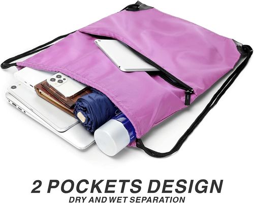 poche pliable en nylon de côté de tirette du sac W à paquet de Tote Bag de cordon de gymnase des sports 210D pour des femmes des hommes roses