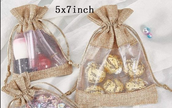 La toile de jute pure de sac d'organza de sac de toile de jute met en sac des sacs de cadeau avec le cordon, pour les échantillons cosmétiques Mesh Pouch de faveurs de noce