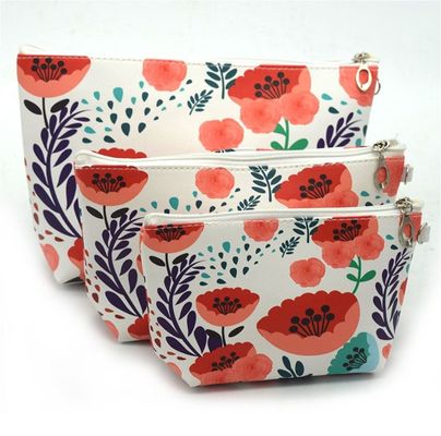 Cuir cosmétique imperméable de haute qualité d'unité centrale de grande capacité de sac, salle de bains, stockage (3 tailles) (fleur orange du soleil)