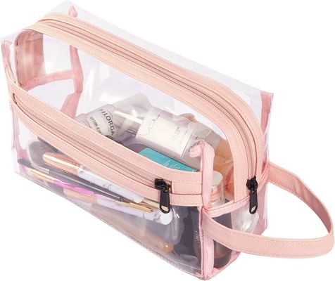 Sac clair rose d'article de toilette pour des femmes, organisateur cosmétique imperméable Bag de maquillage de voyage pour le shampooing, accessoires d'articles de toilette