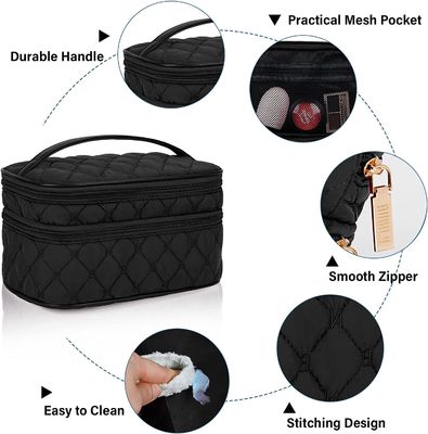 Sac cosmétique de voyage Portable de maquillage avec poignée grande trousse de toilette Double couche 2 pièces sac de maquillage étanche pour les femmes