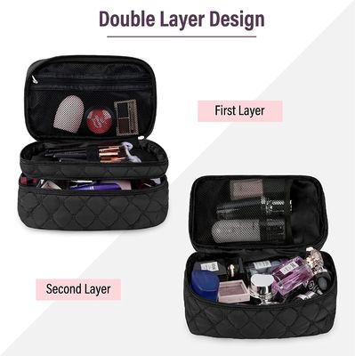 Sac cosmétique de voyage Portable de maquillage avec poignée grande trousse de toilette Double couche 2 pièces sac de maquillage étanche pour les femmes