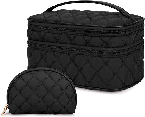 Sac cosmétique de voyage Portable de maquillage avec poignée grande trousse de toilette Double couche 2 pièces sac de maquillage étanche pour les femmes