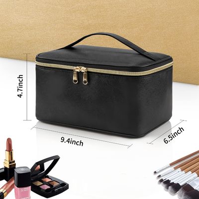 Sac de maquillage, sac cosmétique portatif, organisateur de cas de maquillage de voyage de grande capacité, sacs noirs de maquillage pour le sac d'article de toilette de femmes