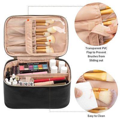Sac de maquillage, sac cosmétique portatif, organisateur de cas de maquillage de voyage de grande capacité, sacs noirs de maquillage pour le sac d'article de toilette de femmes