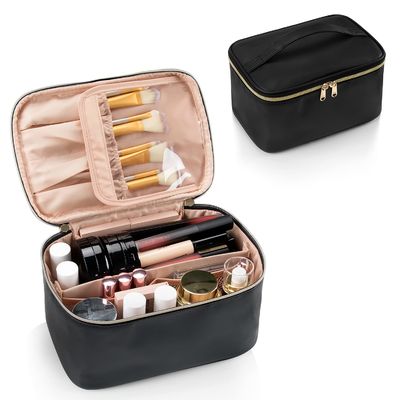 Sac de maquillage, sac cosmétique portatif, organisateur de cas de maquillage de voyage de grande capacité, sacs noirs de maquillage pour le sac d'article de toilette de femmes