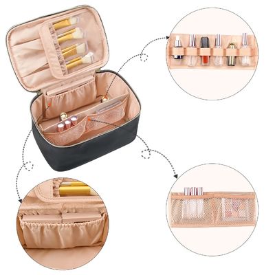 Sac de maquillage, sac cosmétique portatif, organisateur de cas de maquillage de voyage de grande capacité, sacs noirs de maquillage pour le sac d'article de toilette de femmes