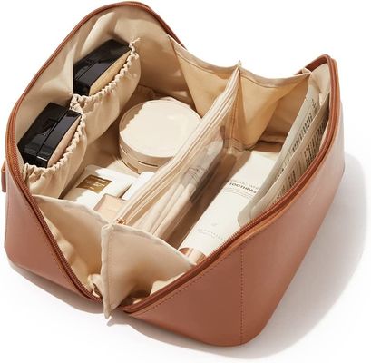Les sacs cosmétiques de grande capacité pour des femmes, sac plat ouvert d'article de toilette de poche portative imperméable composent des sacs