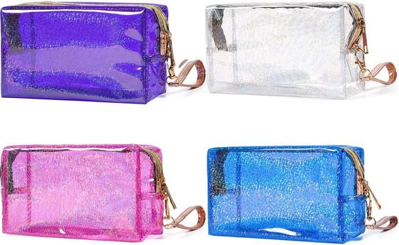 Le cosmétique met en sac le sac Zippered transparent d'article de toilette de PVC avec la courroie de poignée
