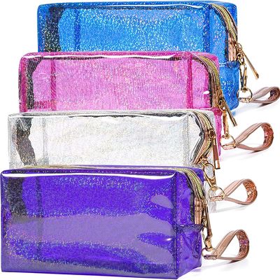Le cosmétique met en sac le sac Zippered transparent d'article de toilette de PVC avec la courroie de poignée