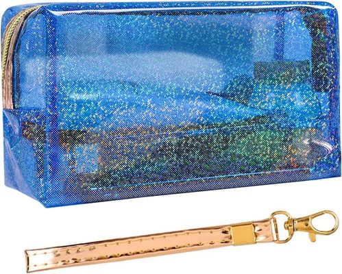 Le cosmétique met en sac le sac Zippered transparent d'article de toilette de PVC avec la courroie de poignée