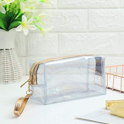 Le cosmétique met en sac le sac Zippered transparent d'article de toilette de PVC avec la courroie de poignée