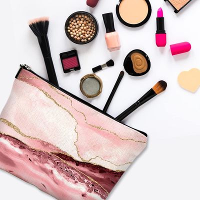 Sacs cosmétiques drôles imperméables de maquillage de toile mignonne de sac pour le marbre Poche-rose Makeu d'article de toilette de voyage de tirette de femmes