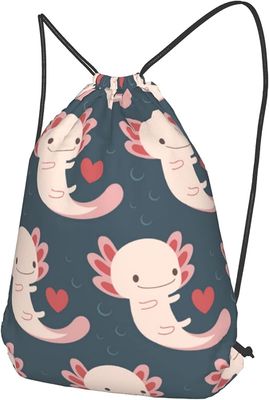 Sac à dos de cordon avec des Axolotls, des coeurs et des bulles - adorables et pratiques - appropriées aux femmes et aux filles