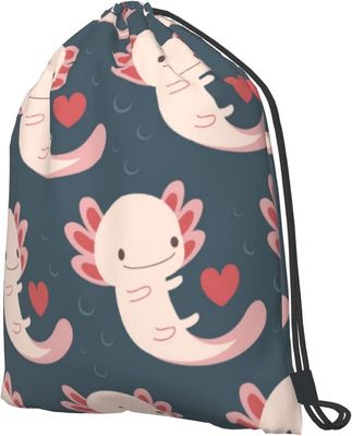 Sac à dos de cordon avec des Axolotls, des coeurs et des bulles - adorables et pratiques - appropriées aux femmes et aux filles